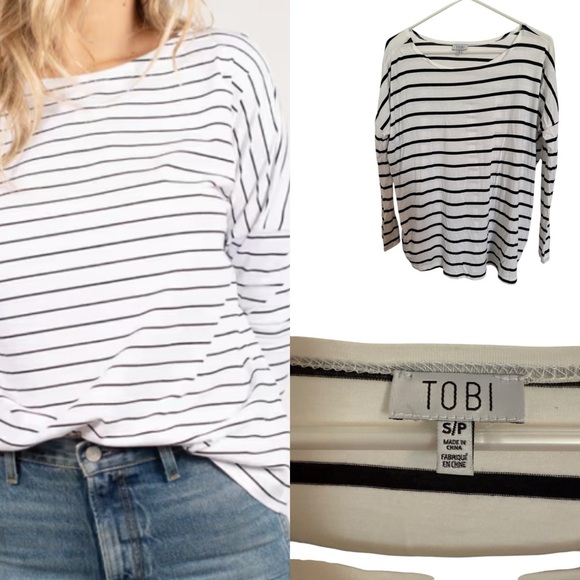 💙Tobi black and white striped long sleeve light weight top size S - Picture 1 of 8